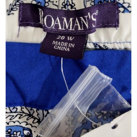 NWT Roaman's Blue Paisley Print Long Sleeve Peasant Casual Top Off Shoulder 20W - Picture 2 of 10